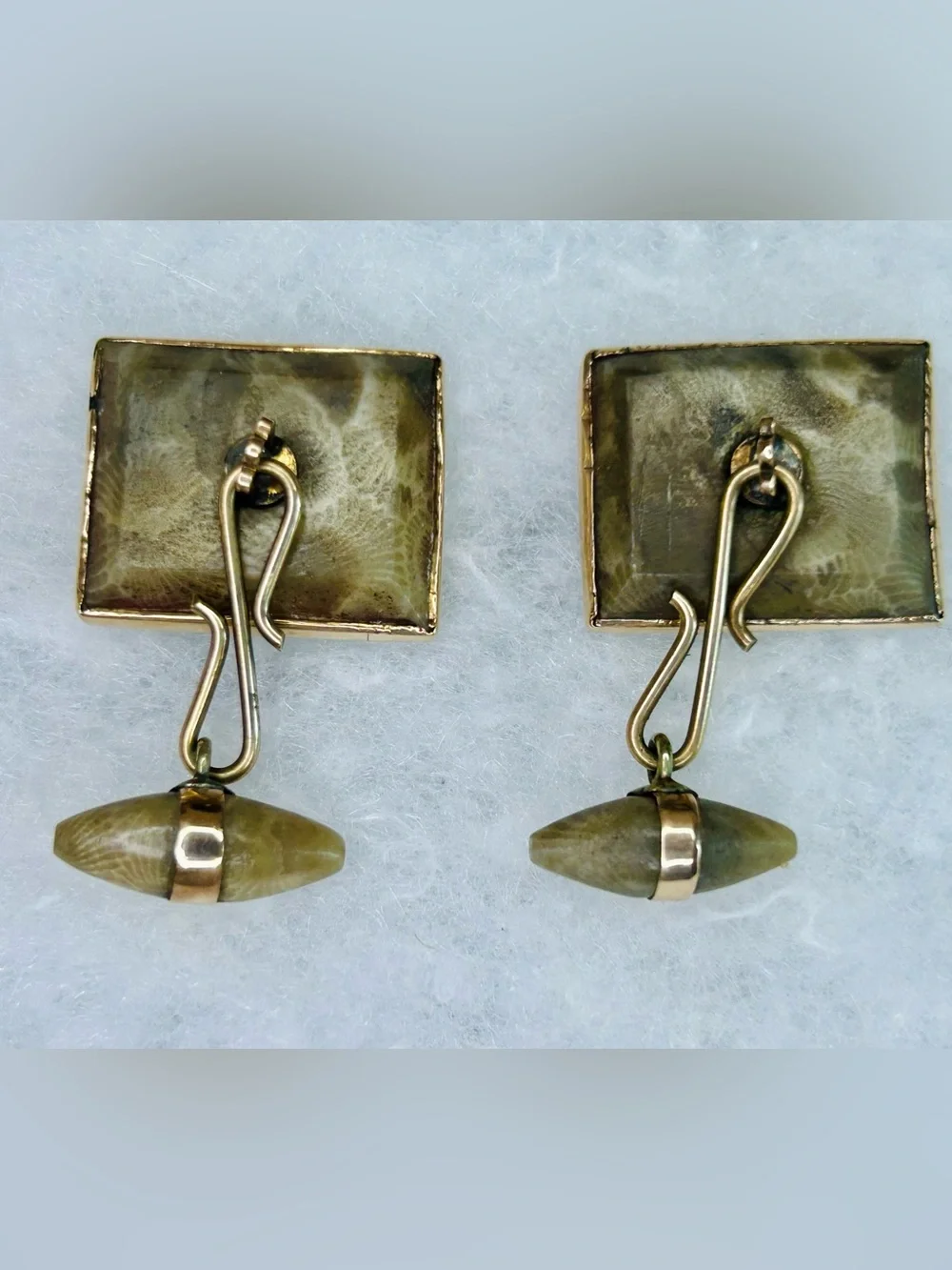 Rare Vintage Petoskey Stone & 10K Gold Accent Cuff Links (c. 1940s–1960s)